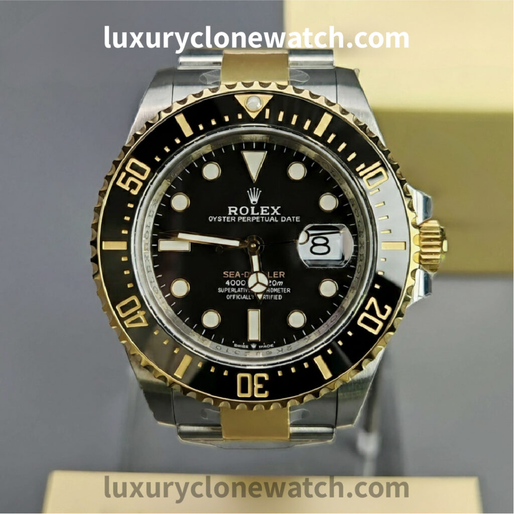 rolex super clone watch 11 sea dweller yellow gold black dial